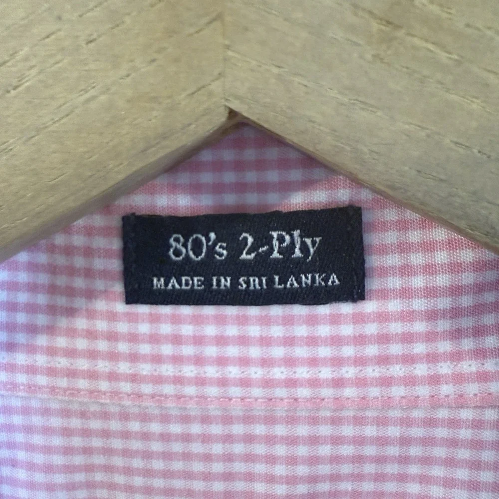 J. Crew Thompson Shirt Mens 15-15.5 Pink‎ Gingham Check Button Up 80s Two Ply